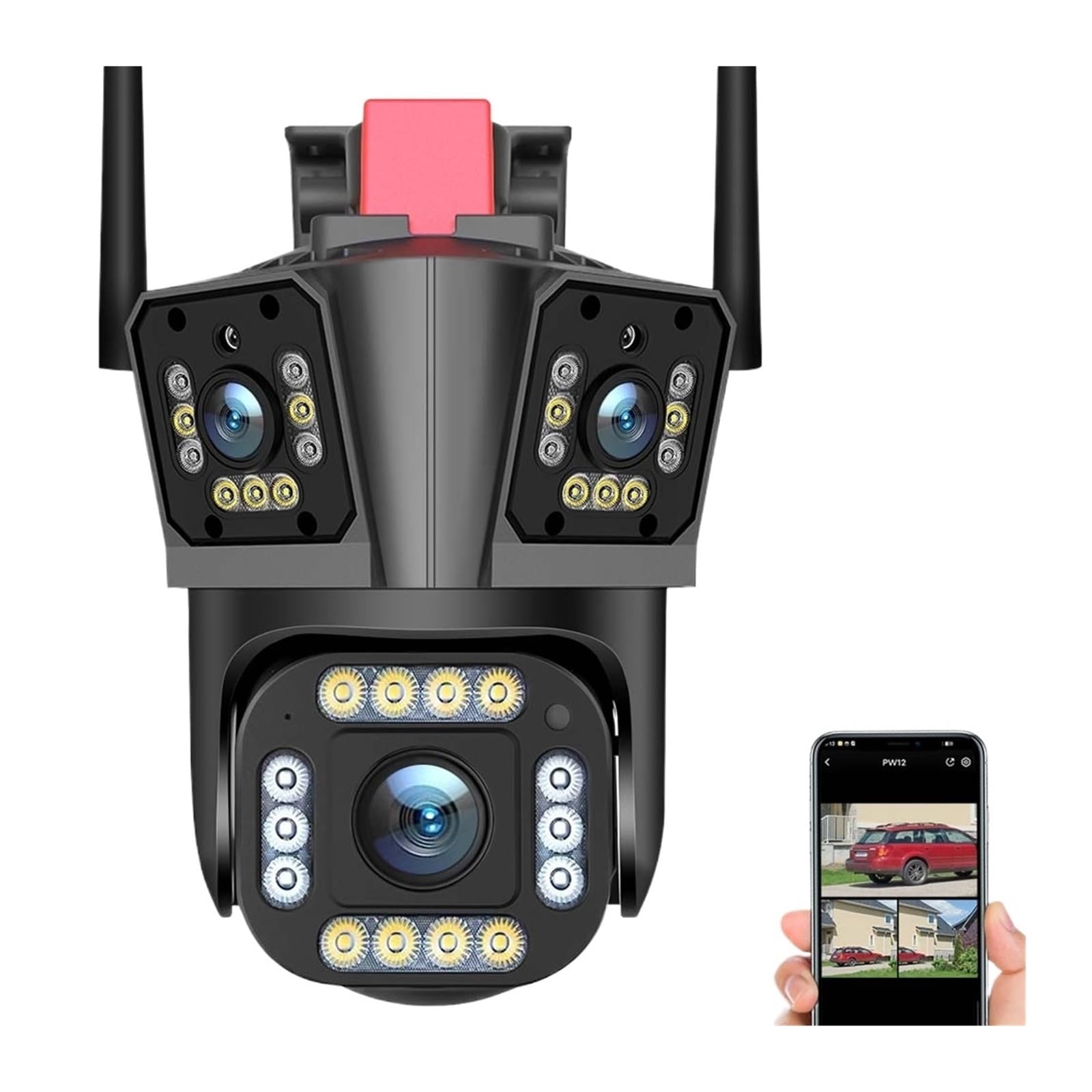 Cámara de Seguridad, Cámara IP 5K 12MP cámara de Seguridad inalámbrica for Exteriores Tres Lentes Zoom 10X Seguimiento automático CCTV PTZ vigilancia Impermeable(5K Camera Add 128G)