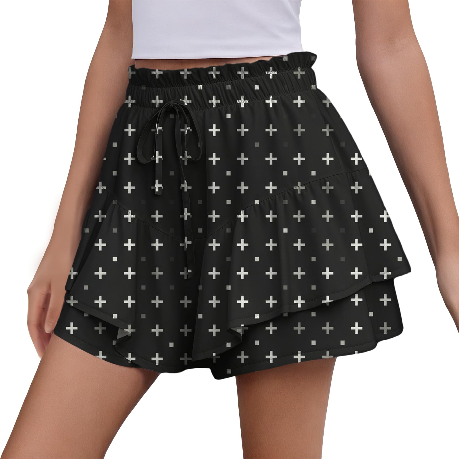 Womens Skorts Dressy Fashion Pleated Breathable Tennis Skorts High Waisted Drawstring Hawaiian Skirts for Women