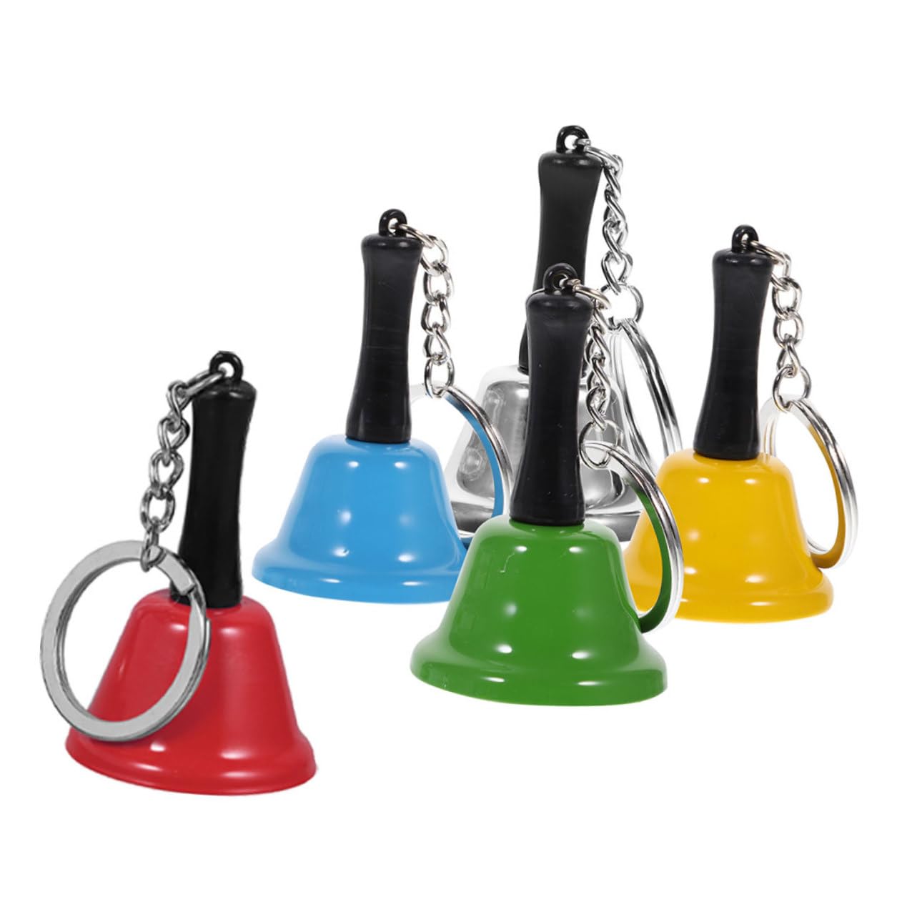 MUCKLILY 5 Pcs Metal Wedding Hand Bell Ringing Bell Keychain for Restaurant Classroom Hotel Christmas Events