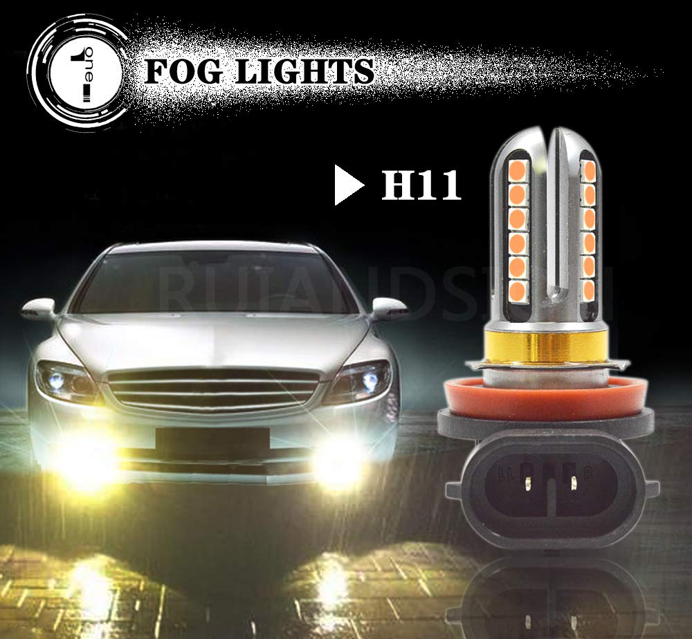 Ruiandsion 2 szt. żarówki przeciwmgielne LED H8 H11, żółte bursztynowe, super jasne chipset 3030 24SMD, 12-24V, żarówki zamienne LED do świateł przeciwmgielnych lub DRL