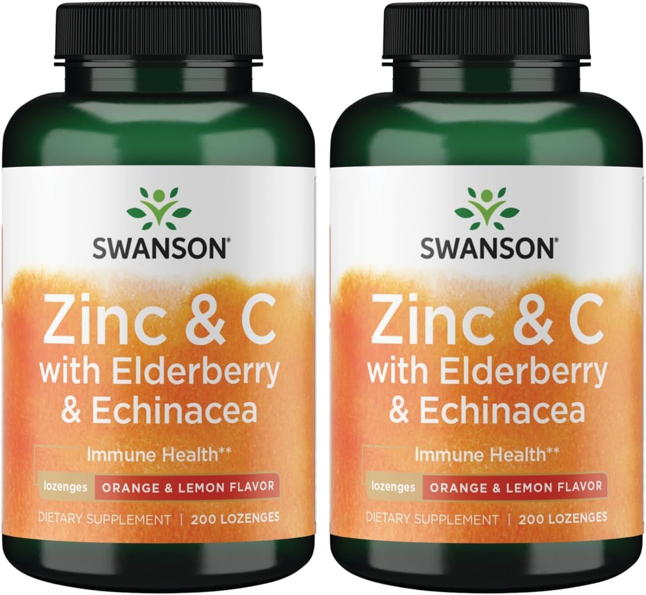 Swanson Zinc & C Lozenges w/Elderberry & Echinacea-Orange & Lemon Flavor 200 Fl Oz (Pack of 2)