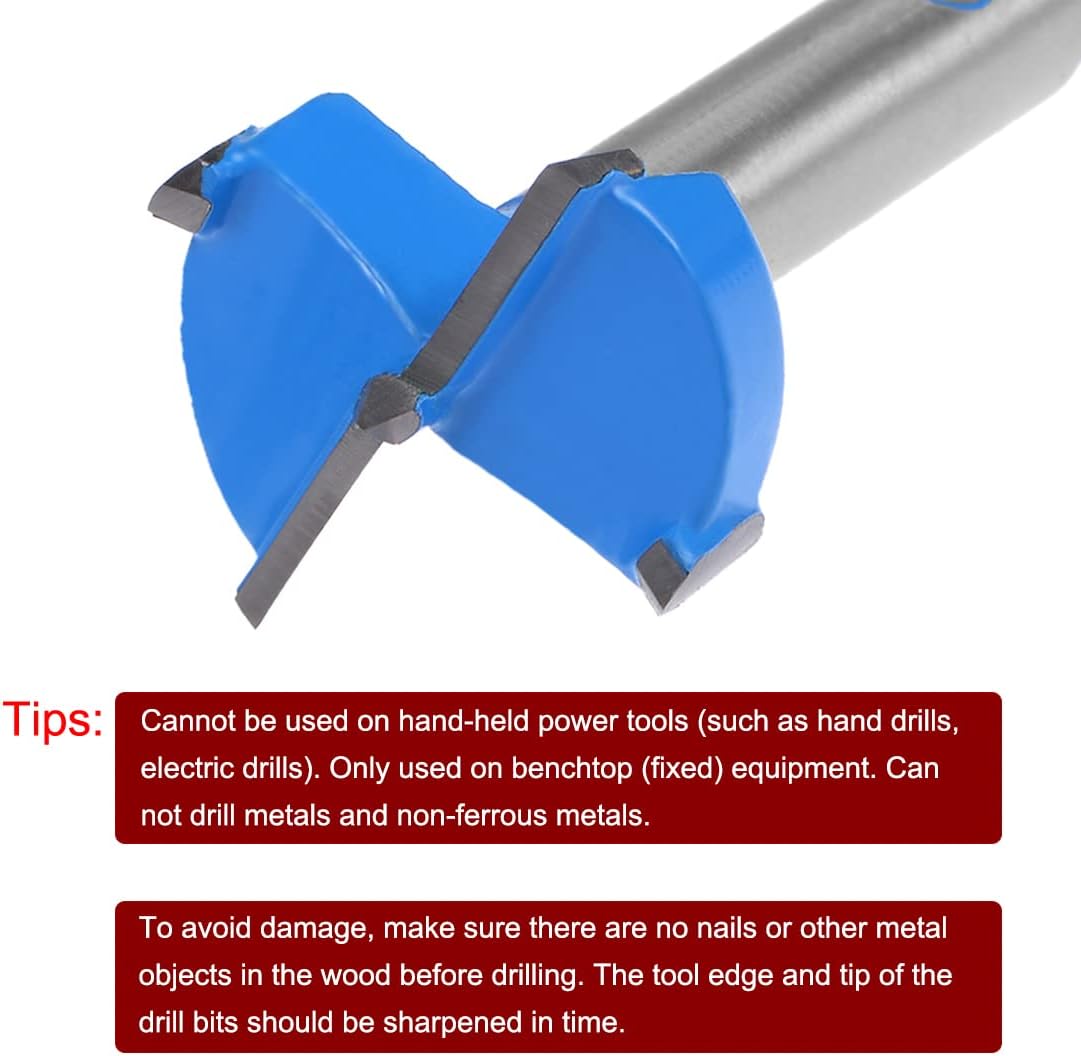 uxcell Forstner Drill Bits 24mm, Tungsten Carbide Wood Hole Saw Auger Opener, Woodworking Hinge Hole Drilling Boring Bit Cutter (Blue, Gray)