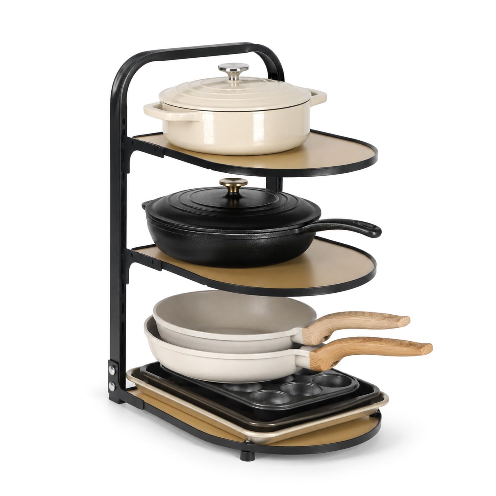 Organizador de sartenes para cocina, estante de cocina, sartén de cocina, estante de almacenamiento escalonado, estante de almacenamiento de 3 niveles ajustable para armario