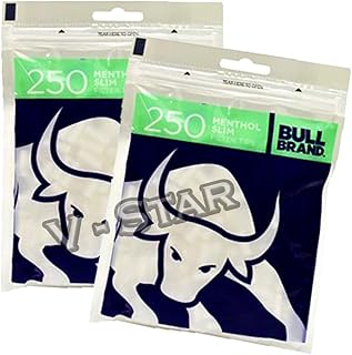 New BULL BRAND 250 Menthol Slim Filter Tips 6MM RESEALABLE Bag Cigarette Tobacco