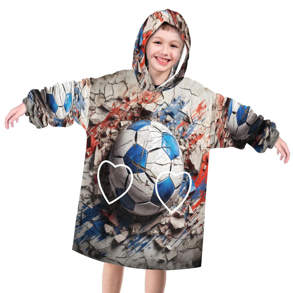 Wearable Blanket Hoodie for Kids, Wall Football Fleece Sweatshirt Blanket Oversized Blanket Sweatshirt with Pocket Flannel Warm Hooded Blanket 6-10 Year Old Girl Boy Gift, One Size