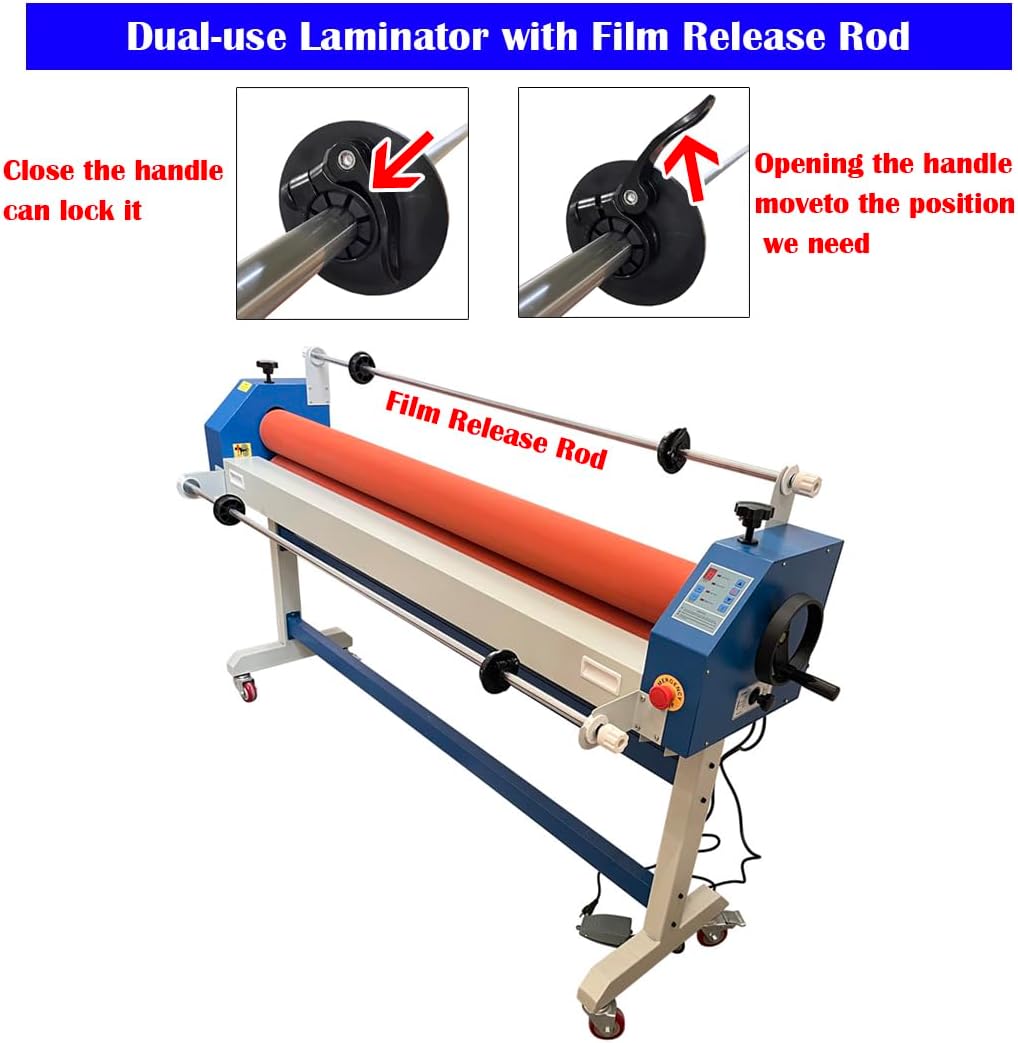 63in Electric/Manual Cold Laminator with Film Release Rod, Dual Operation Cold Laminating Machine,1in Laminating Thickness, Wide Format Cold Roll Laminating for Office & Professional Use