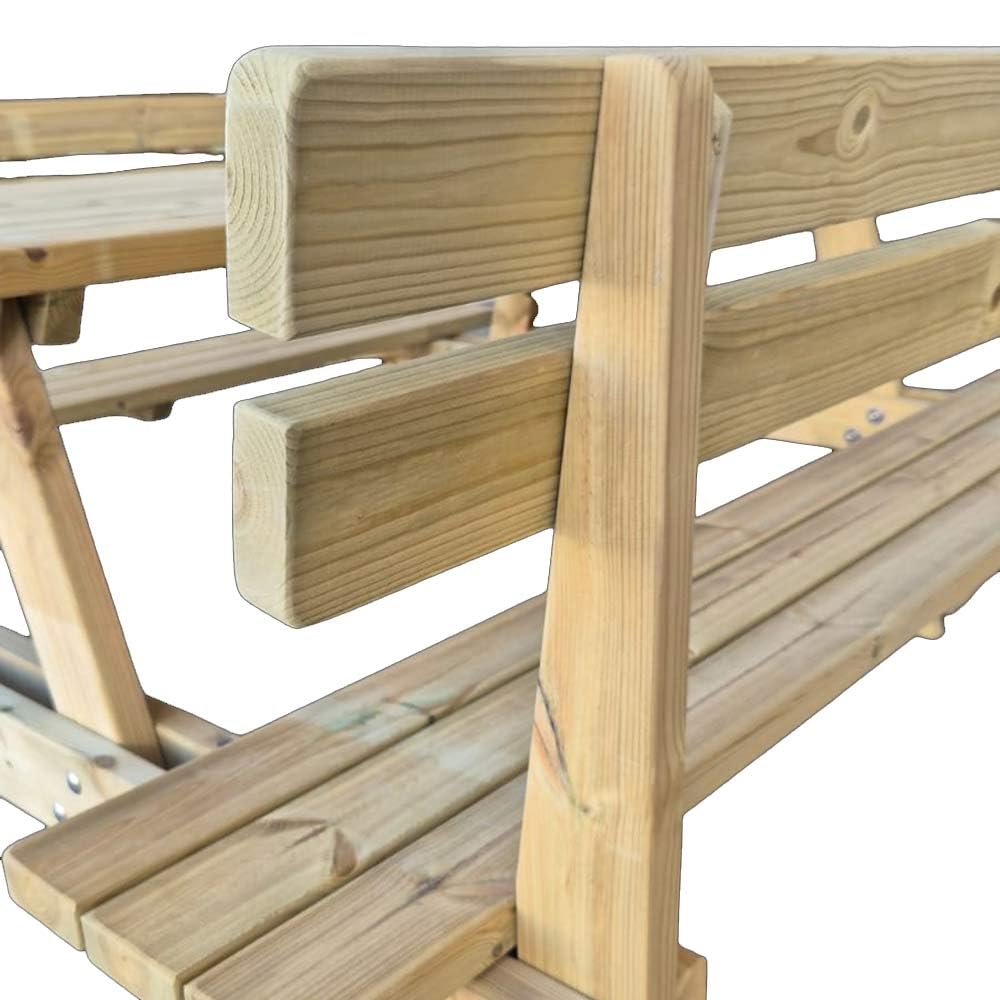 SUNWOOD Tavolo da picnic in legno 6 posti con panche integrate e schienale, 180x190x78h cm, in pino nordico impregnato
