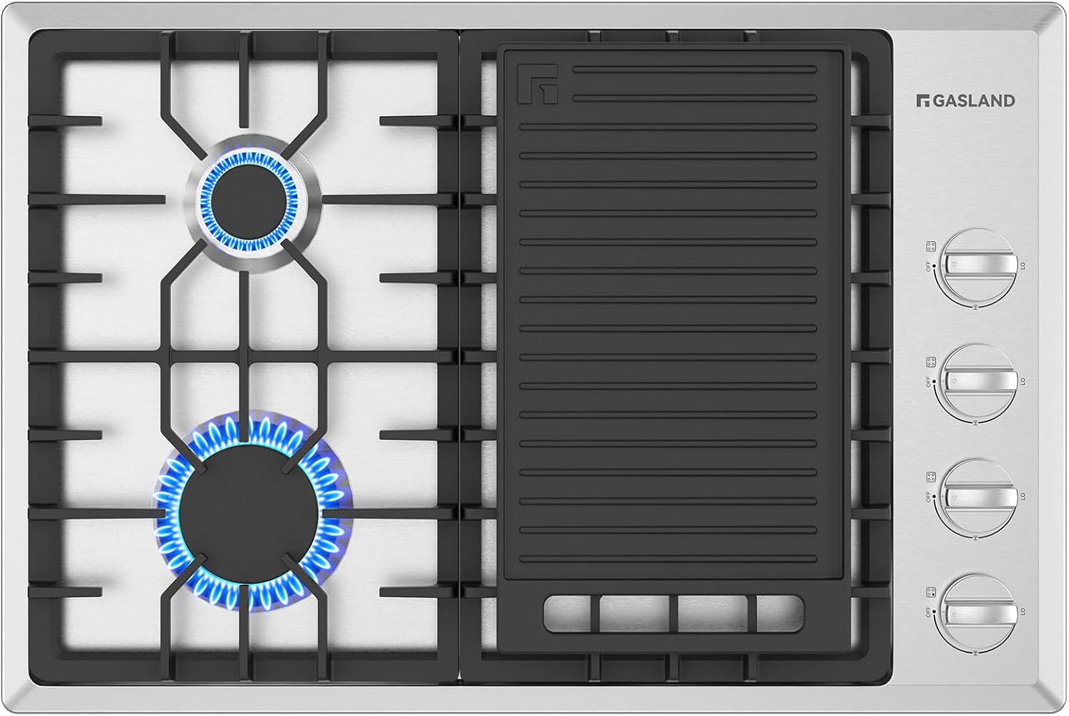 GASLAND 30 Inch Gas Cooktop with Griddle 4 Burners,NG/LPG Convertible Natural Gas Propane Cooktops, Auto Ignition, Thermocouple Protection