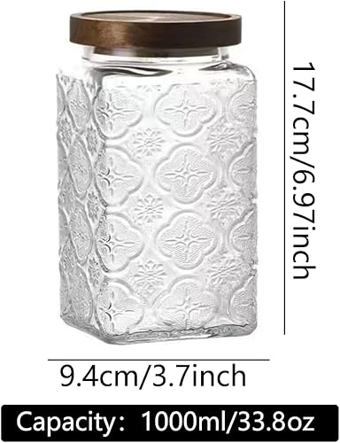 Miniatura 2 de ANSQU Tarro de almacenamiento de vidrio vintage, recipiente de almacenamiento de vidrio con tapa de madera hermética para encimera de cocina,