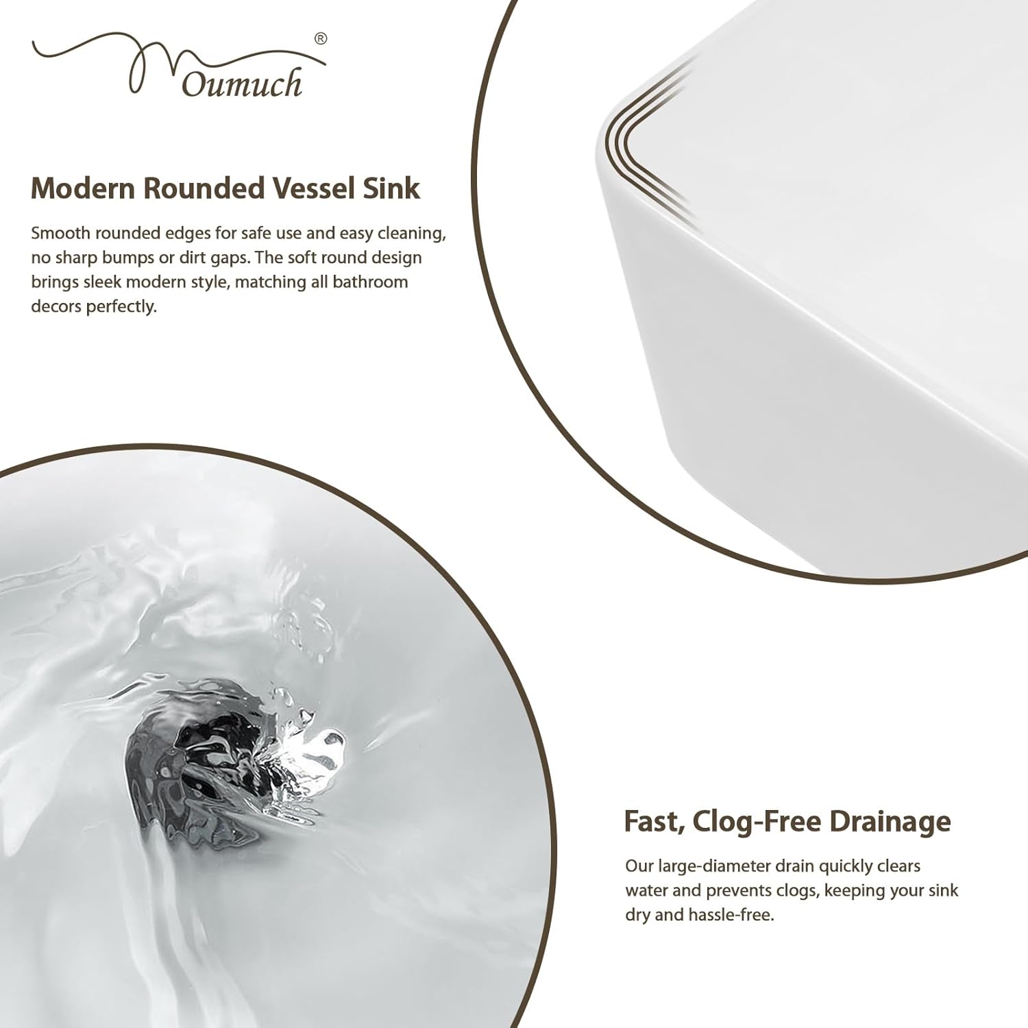 White Rectangle Vessel Sink, 18-1/10"W x16-7/20"D Bathroom Sink Above Counter Modern Porcelain Ceramic Vessel Sink, Vanity Art Basin for Bathrooms