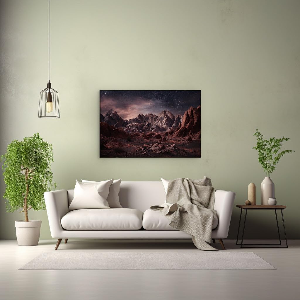 Canvas for Living room. Starry Solitude: A Nighttime Odyssey through a Red Rocky Expanse, 27 x 18 inch Canvas Wall Art - Contemporary Masterpieces - Modern Home Decor - 69x46 cm (27x18 inch)