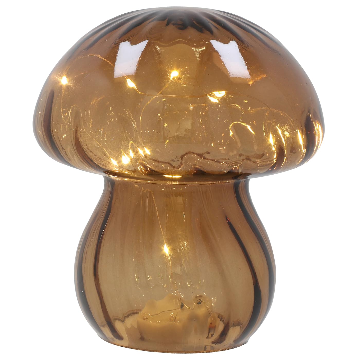Shudehill Giftware Handblown Glass LED Mushroom Light Up Ornaments - Pink, Blue, Grey or Amber (Clear Brown)