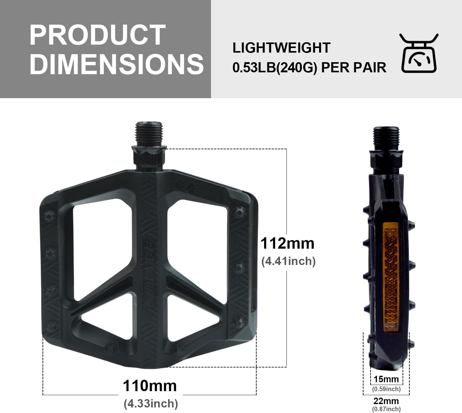 Flat Bike Pedals 9/16", Lightweight Composite Bicycle Pedals with Reflectors, Sealed 2DU Bearings & Boron Steel Axle for MTB BMX Gravel Road Bikes
