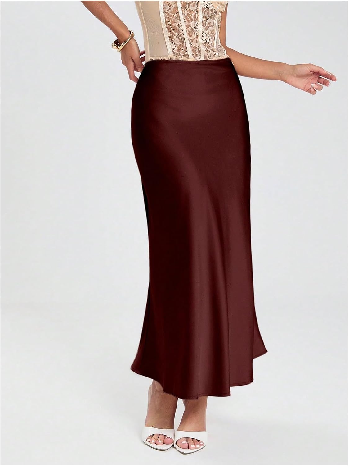 Verdusa Women's High Waisted Satin Skirt Elegant Long Skirts