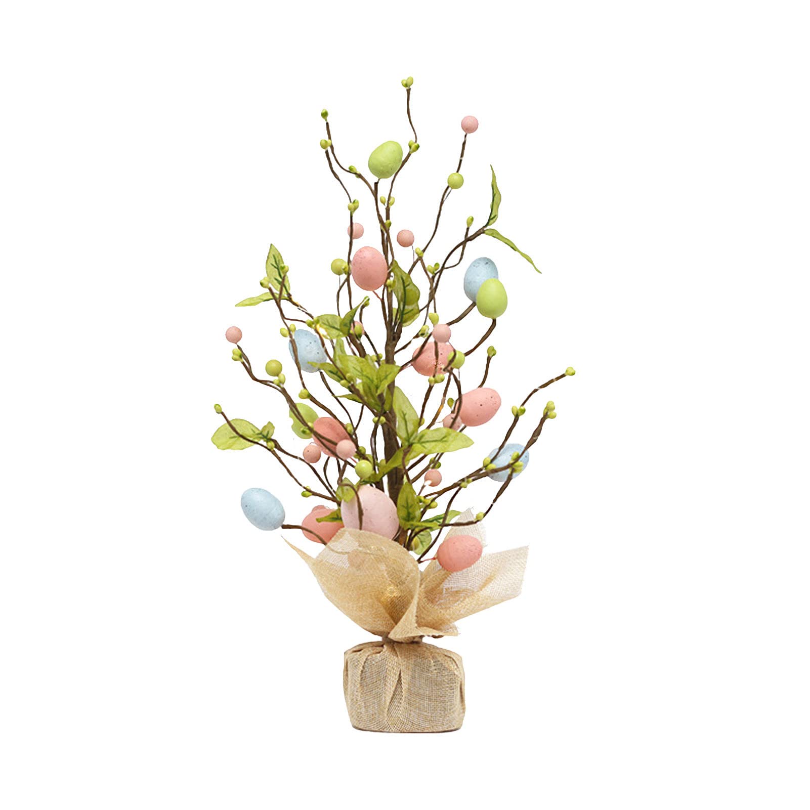 Decorative Easter Tree - Artificial Jute Bag - Home Decor and More - Indoor Ornament/Table top Decoration - Wooden Effect with Decorative Pastel Coloured Easter Eggs TRIXES