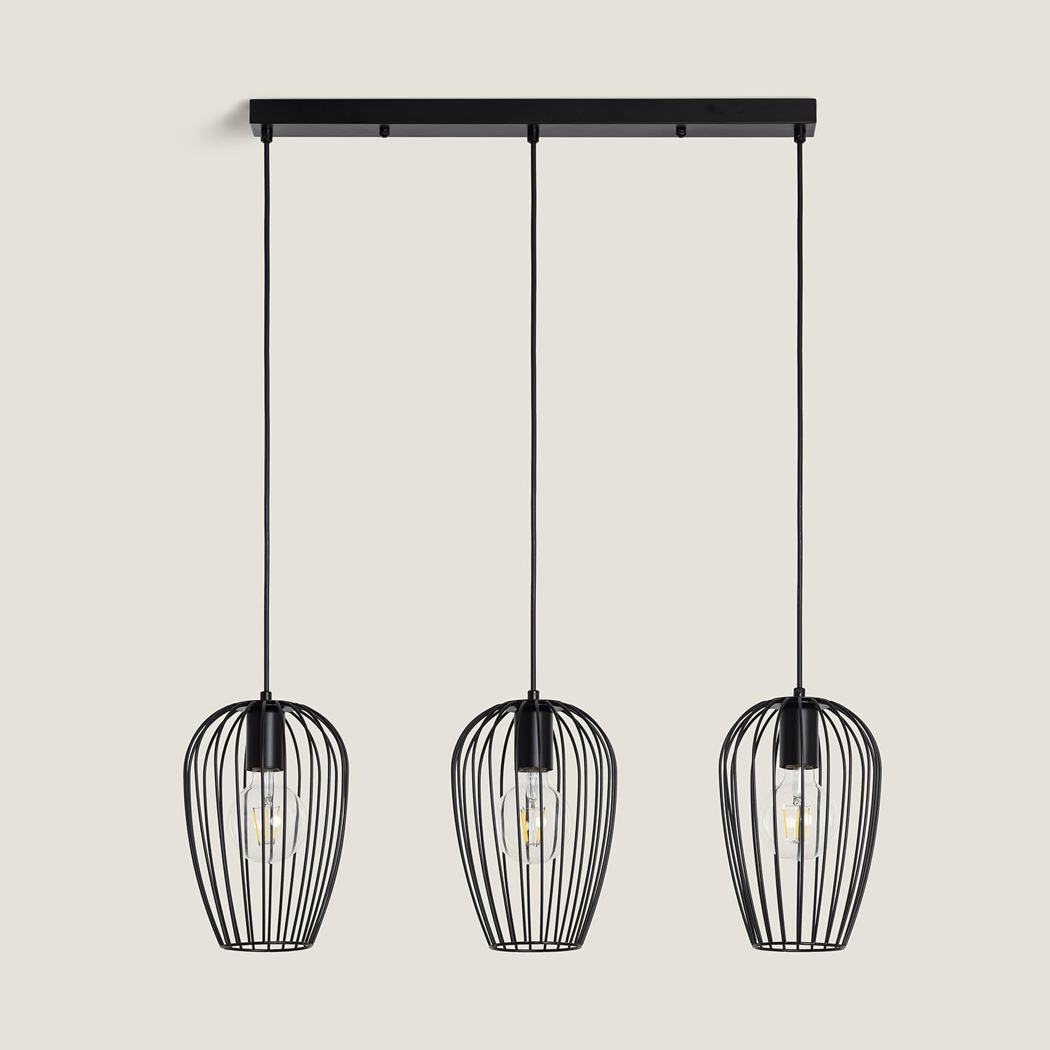 LEDKIA Lampada a Sospensione in Metallo 3 Faretti Telmi Nero | Portalampade E27 Integrati | Uso Interno IP20 | Dimensioni Compatte | Resistente Alluminio