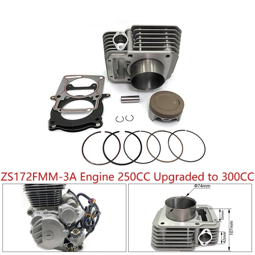 Zestaw cylindra do tuningu Zestaw cylindrów 74MM zestaw uszczelek pierścienia tłokowego pasuje do silnika ZS172FMM-3 CB250-F 250CC ulepszony 300CC