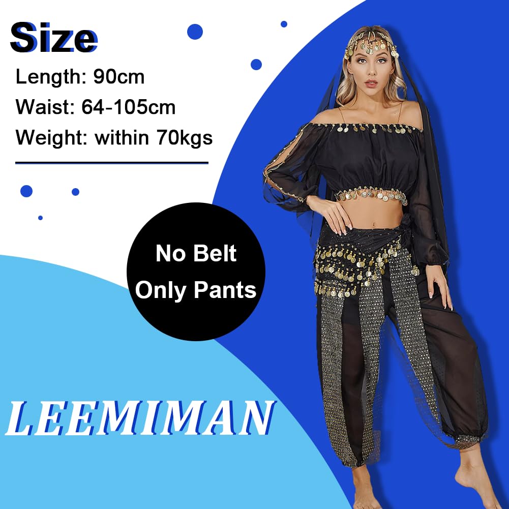 Disfraz de danza del vientre para mujer, pantalones de harén, pantalones de baile indio, Bollywood, moneda, lentejuelas, farol, pantalones de gasa