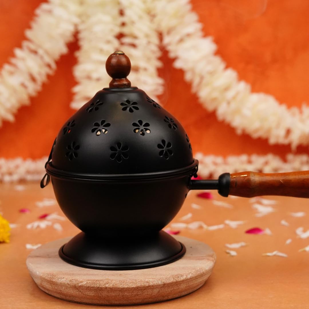 Metal Incense Burner Loban Dani Dhoop Dani Aarti Metal Loban Dhoop Dani/Dhoop Dani Burner for Home Office Temple Puja(Round)