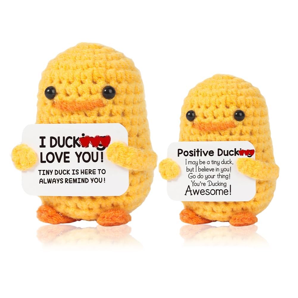 Vexthorion Positive Duck Gifts 2pcs,Knitted Duck Doll,Handmade Crochet Animals Cute Stuff With Card,Cute Crochet Gifts For Women,Funny Cheer Up Gifts For Girlfriend/Friend/Classmate/Kids/Teens/Adults