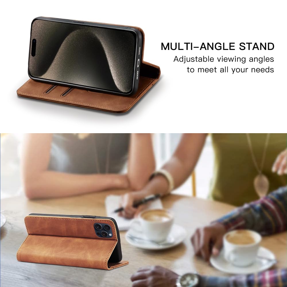 Custodia IPhone 16 Pro Max Leaisan - Pelle PU Con Supporto E Portacarte