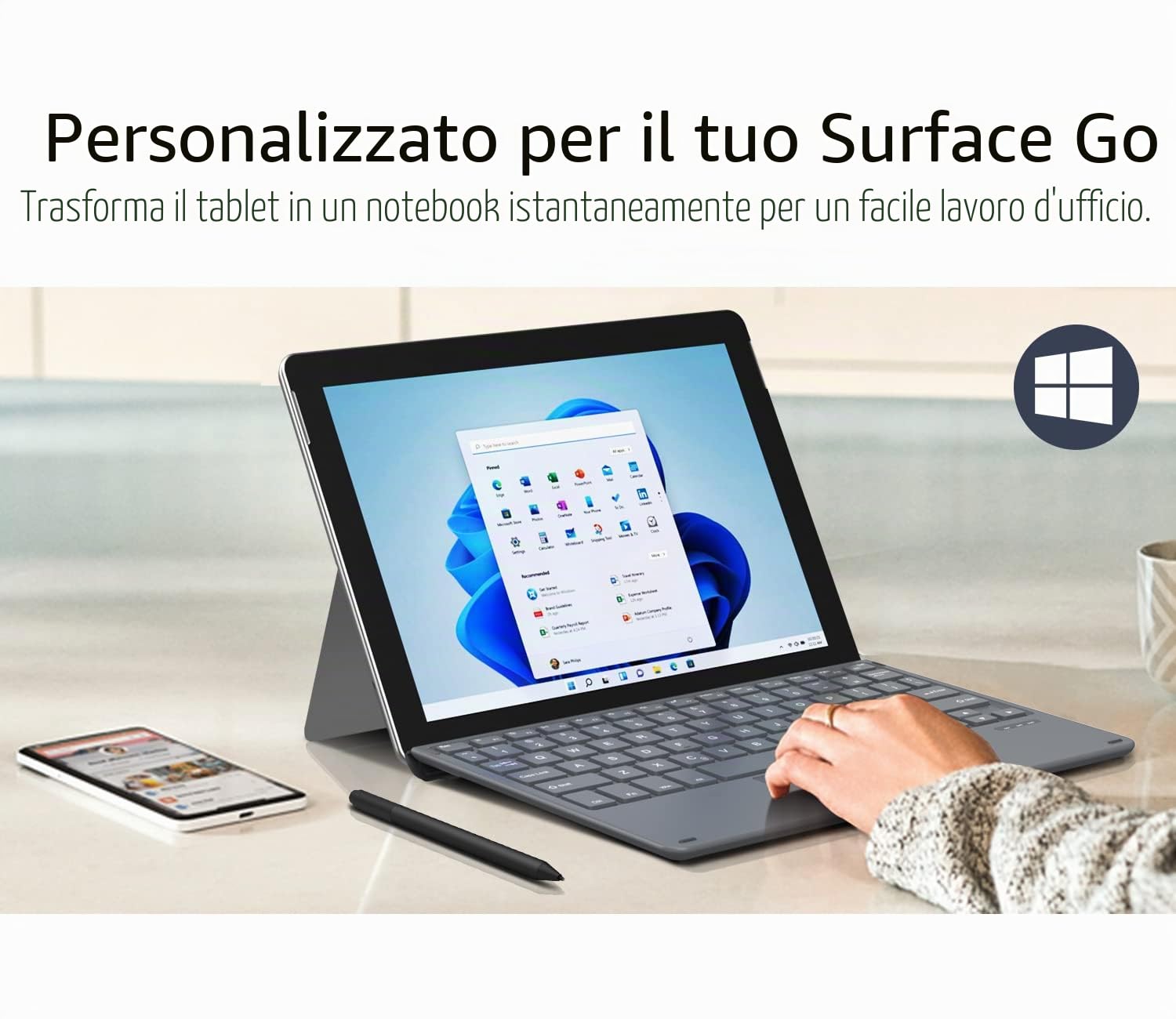 MoKo Tastiera per Surface Go 4 2023/Go 3 2021/ Go 2 2020/Go 2018,Grigio | Inglese(QWERTY),Tastiera Bluetooth Wireless per Tablet PC con Cavo Micro-USB e Batteria Ricaricabile Integrata