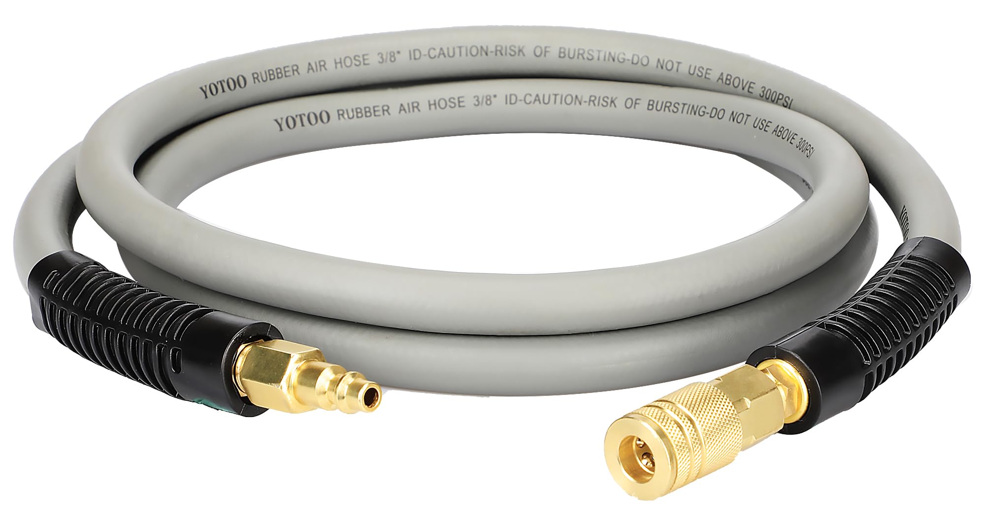 YOTOO Rubber Lead-in Air Hose 3/8-Inch by 6-Feet 300 PSI Heavy Duty, Kink Resistant, All-Weather Flexibility with 1/4-Inch Brass Male Fittings, Bend Restrictors, Gray