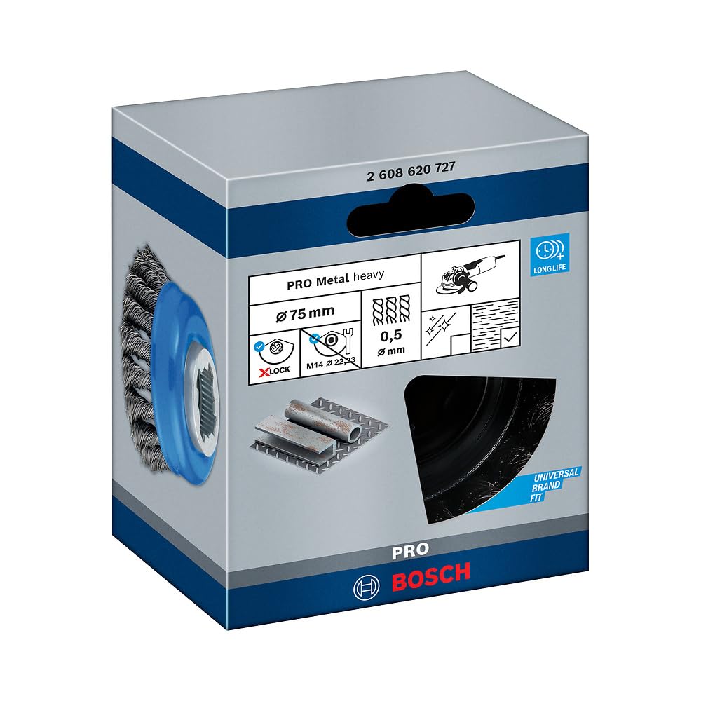 Bosch Professional 2608620727 Spazzola a Tazza Intrecciato Heavy, per Metallo, X-Lock, Ø 75 mm, Spessore Filo 0.5 mm, per Ø125 mm