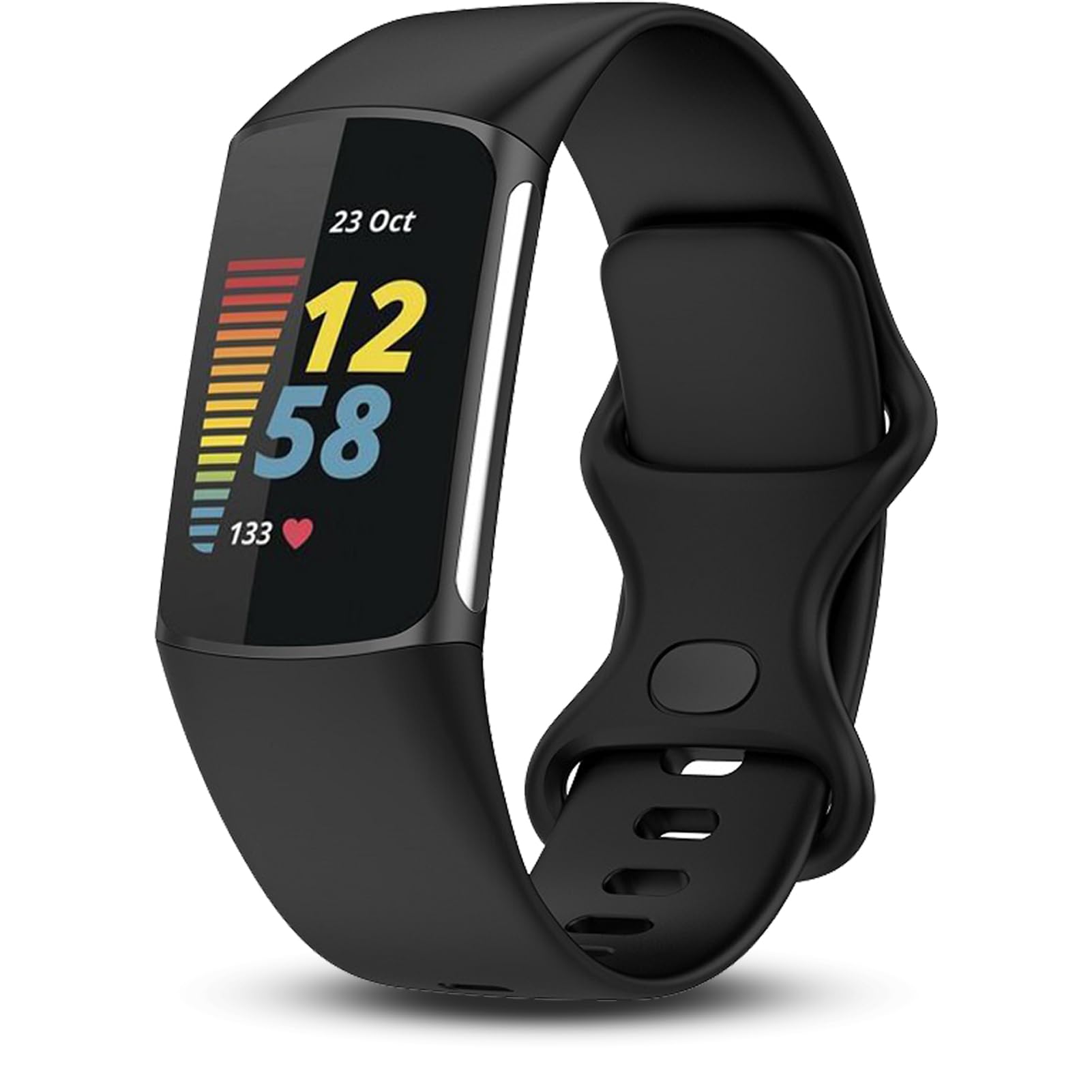 Garmcool Strap Compatible with Fitbit Charge 6 / Charge 5 Straps, Adjustable Replacement Silicone Sport Bands for Women Men/Black, Large