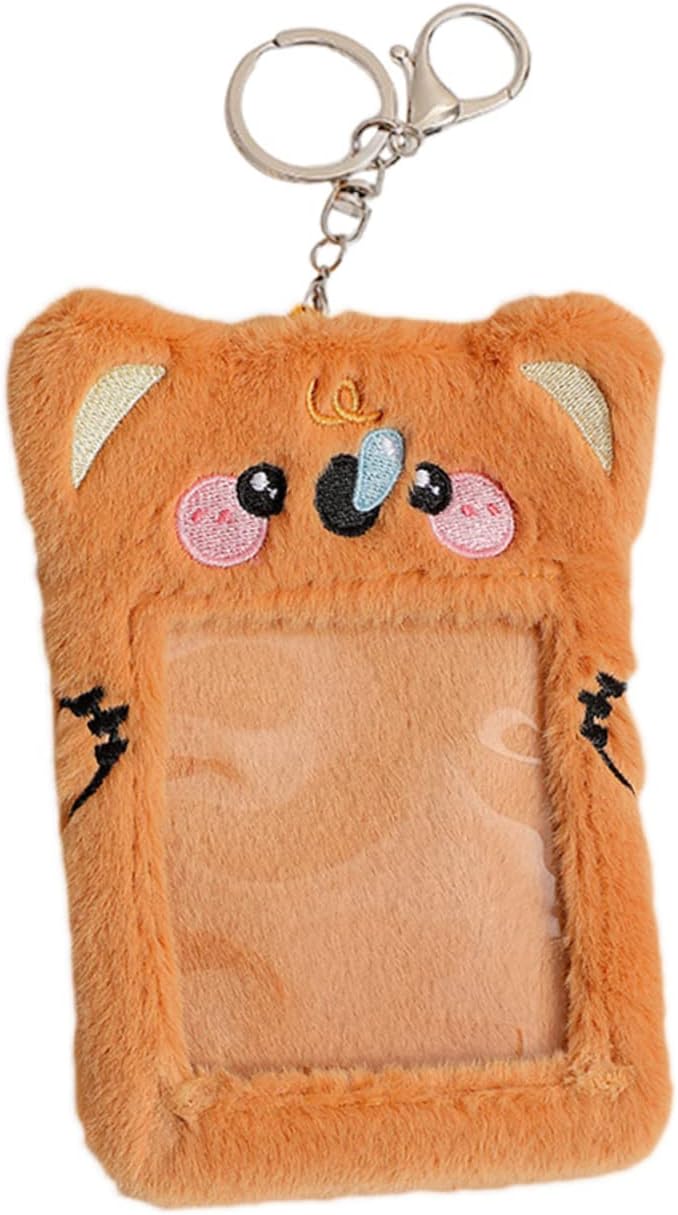 Uonlytech Adorable Plush Card Sleeve Holder for Id Student and Game Cards Storage Case Keychain for Teachers and Office Use