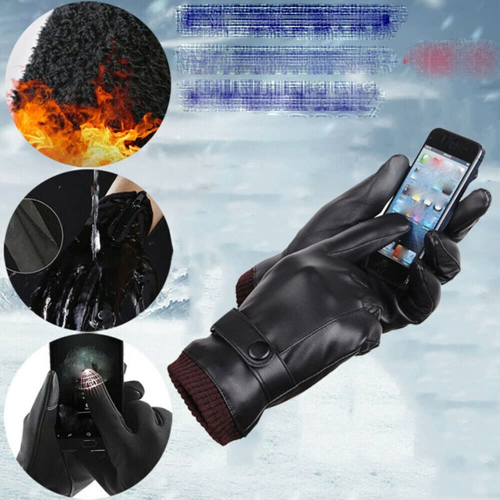 Guantes de invierno para hombre y mujer, de forro polar, resistentes al viento y al agua, guantes de cuero para pantalla táctil
