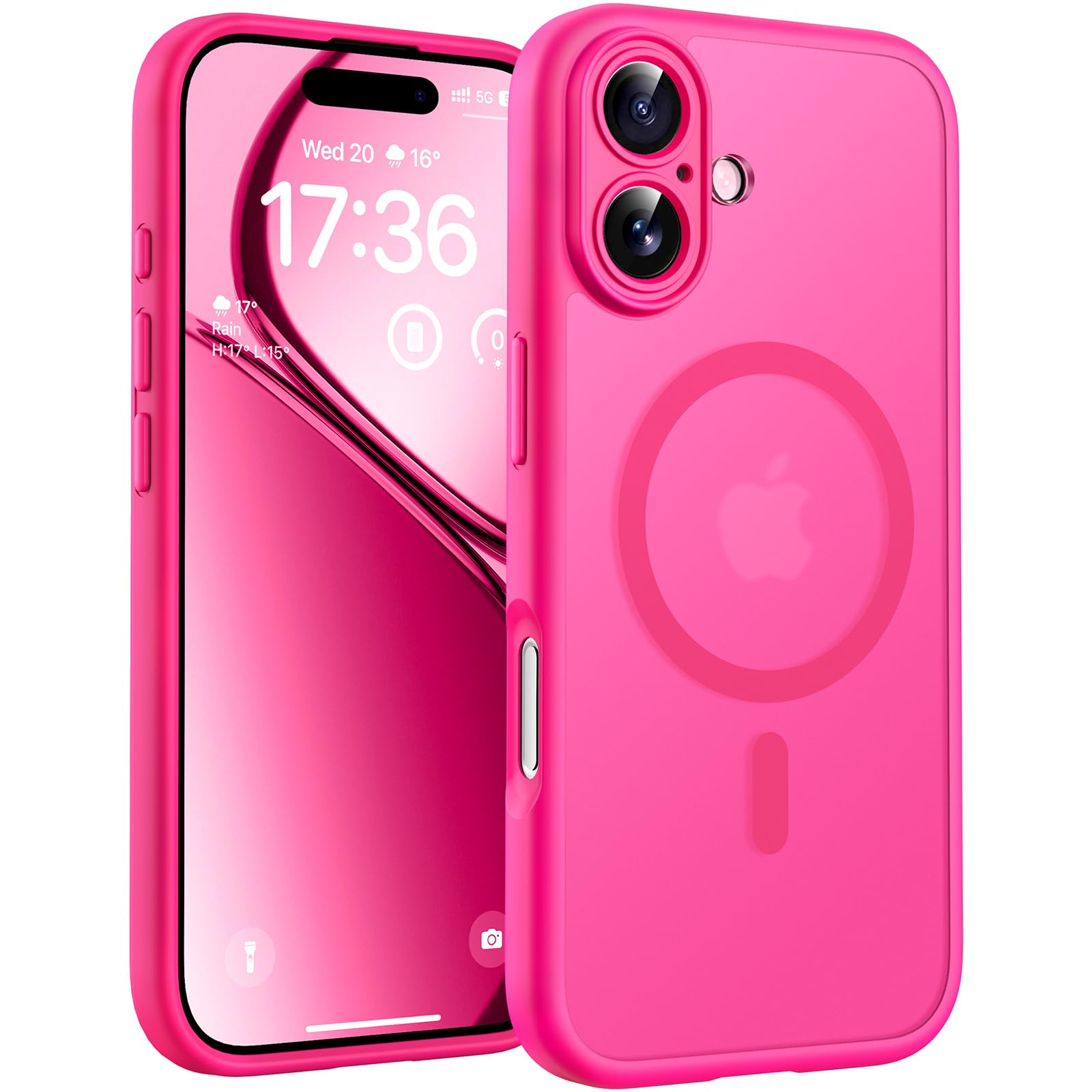 TOCOL für iPhone 17 Hülle für MagSafe, Vollständiger Kameraschutz, Eingebauter Magnetring, Stoßfest Kratzfest Transluzente Matt Handyhülle für iPhone 17 Case 6,3 Zoll, Heißes Rosa