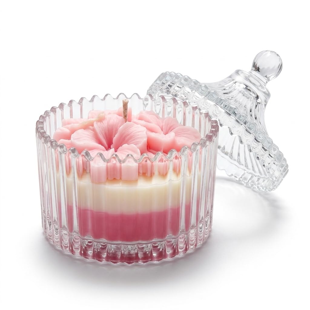 Rose Scented Candle in Glass Jar 250g 2.5x4 Inch Elegant Decorative Long Lasting Fragrance Candle for Home Décor Gifting (Pink and White)-image-35