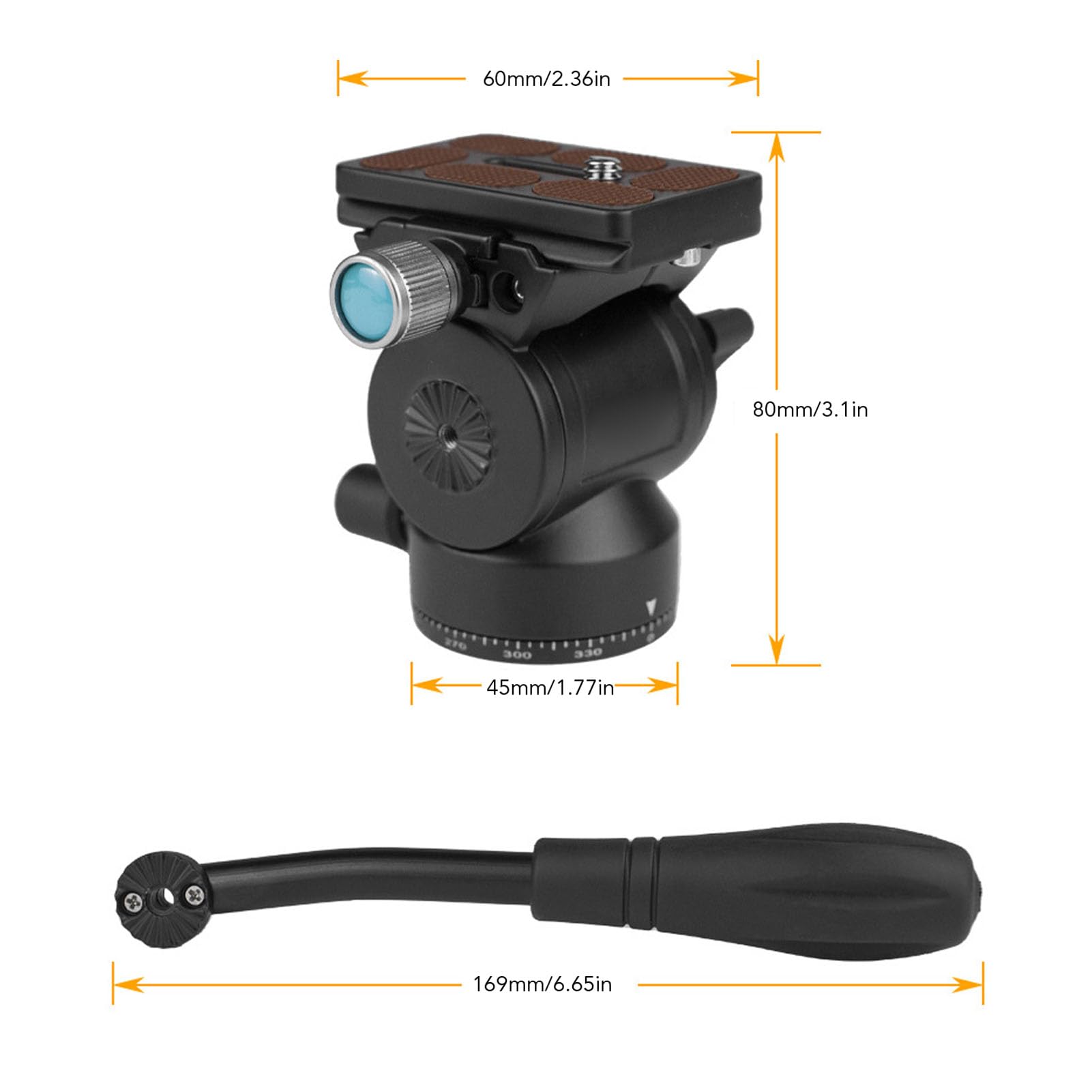 Asixxsix Testa per Treppiede, Rotazione 360° con Piastra a Sgancio Rapido