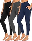 3 Pack Leggings with Pockets for Women&comma;High Waisted Tummy Control Workout Yoga Pants