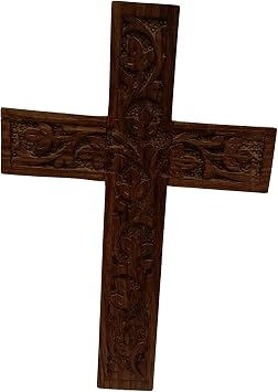 IBLAY Wall Mounted Wall Hanging Wooden Christ Cross Crucifix Catholic Rosewood Crucifix for Home, Church and Chapel Decoration (Style-1) (7.5 X 5)