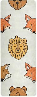 Animal Faces Pattern Thin Yoga Mat, Foldable Non-Slip Exercise Mat, Non Slip Fitness Workout Mat for Yoga Pilates and Fitness, Includes Carry Bag, (70.8" x 26")