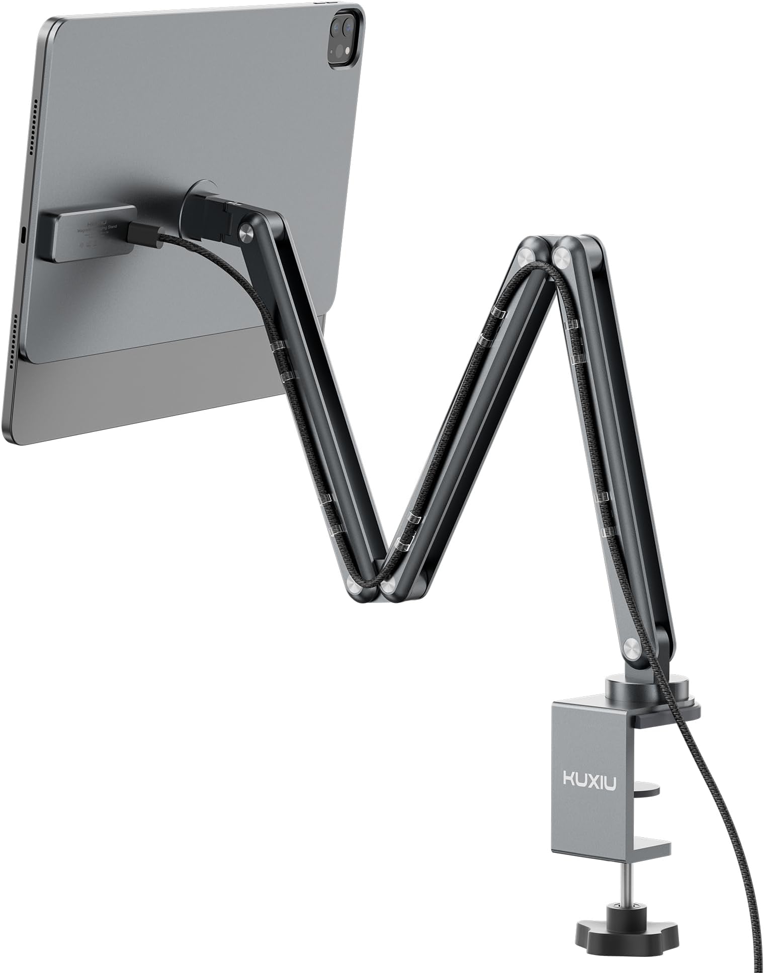 KU XIU [Upgrade] Magnetic Wireless Charging Stand for iPad Pro/Air 11 M2, Aluminum Alloy Adjustable Arm Mount for Desk, Foldable Tablet Holder for iPad Pro 11 1st/2nd/3rd/4th, Air 10.9 4/5th