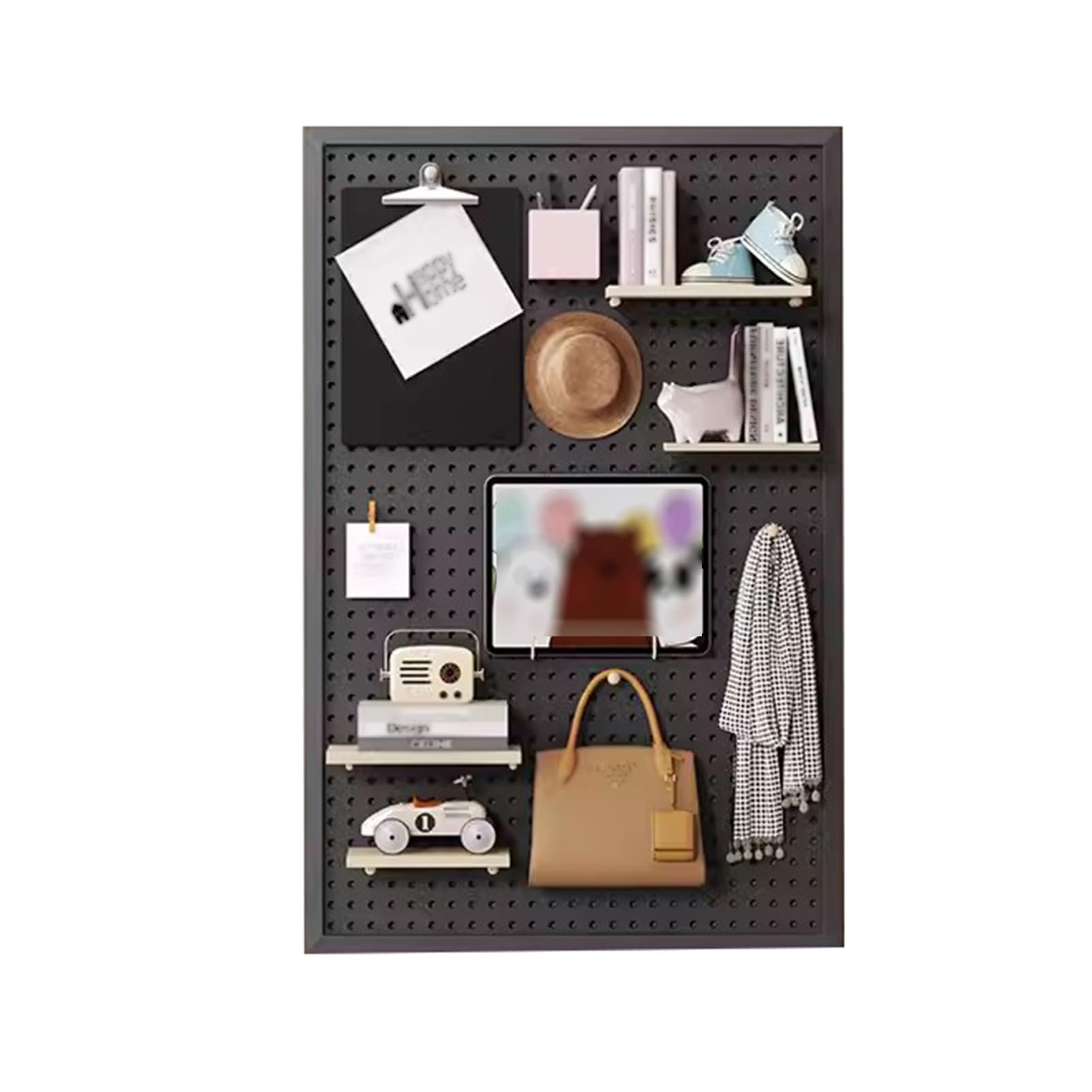 Metalowy uchwyt ścienny do montażu na ścianie garaż nizer zestaw z wyświetlaczem szary 40 x 60 cm ściana kontrola pegboard