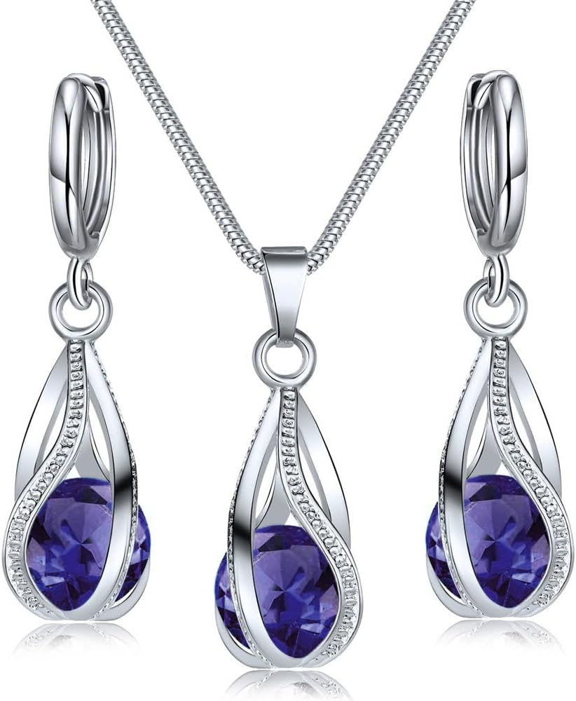 Silver Jewelry Sets for Women Rhinestone Crystal CZ Bridal Bridesmaid Accessories Necklace Earrings set for Wedding Prom Anniversary Birthday Gifts