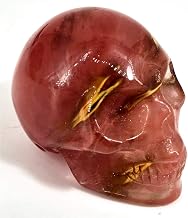 Anlingem 1pc 2" Crystal Skull Natural Quartz Skull Gemstone Carved Skull Stone Pocket Statue Healing Energy Reiki Gemstone Collectible Figurine (Red Melting Stone Skull) AL-RMSS