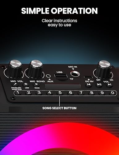 Miniatura 5 de Máquina de karaoke con dos micrófonos inalámbricos, máquina de karaoke portátil para adultos y niños, altavoz Bluetooth portátil con sistema PA,