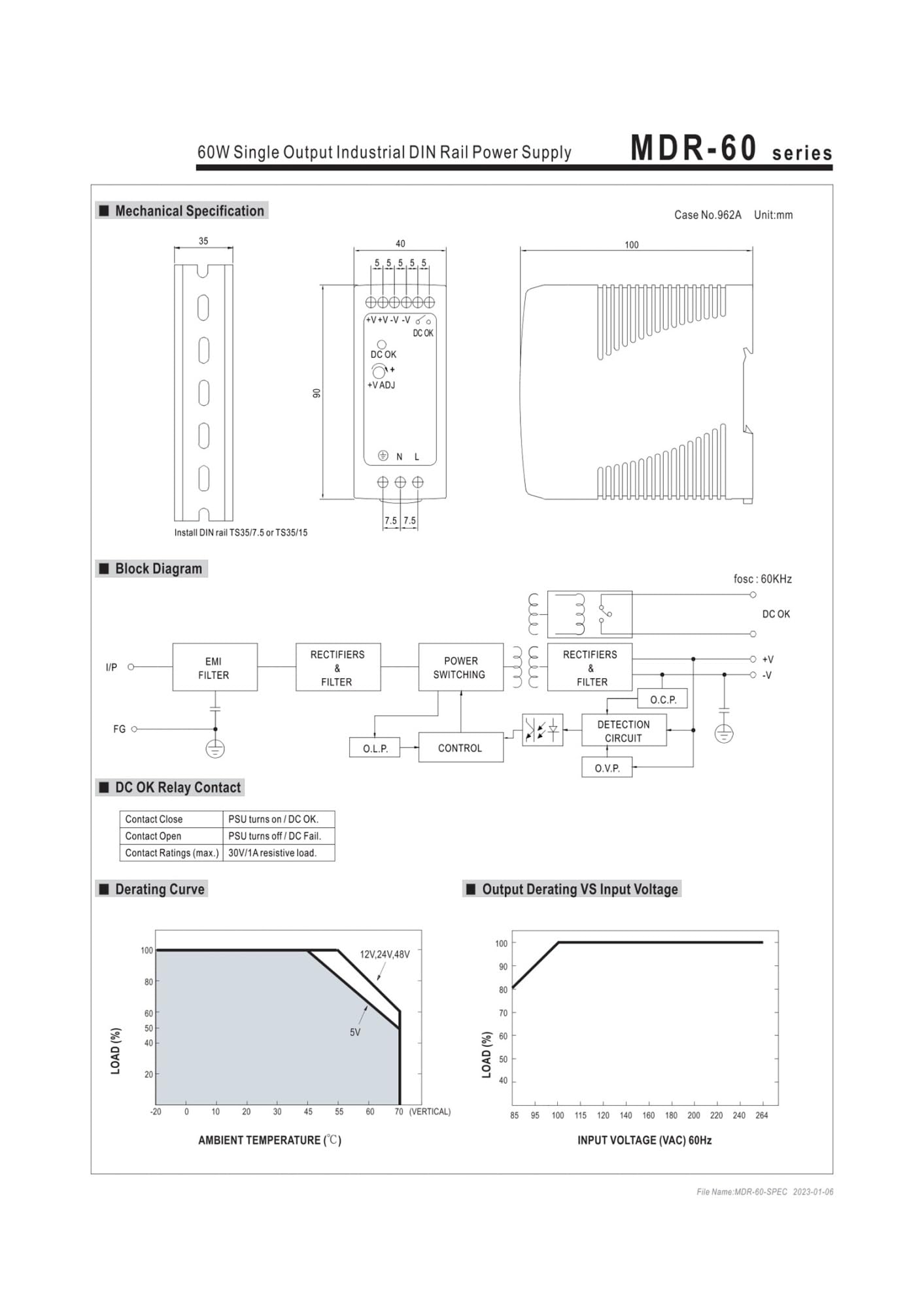 Alimentatore Switching da 60 W MDR-60 MDR-60-5V 10A MDR-60-12V 5A MDR-60-24V 2,5A MDR-60-48V 1,25A(MDR-60-24V 2.5A)