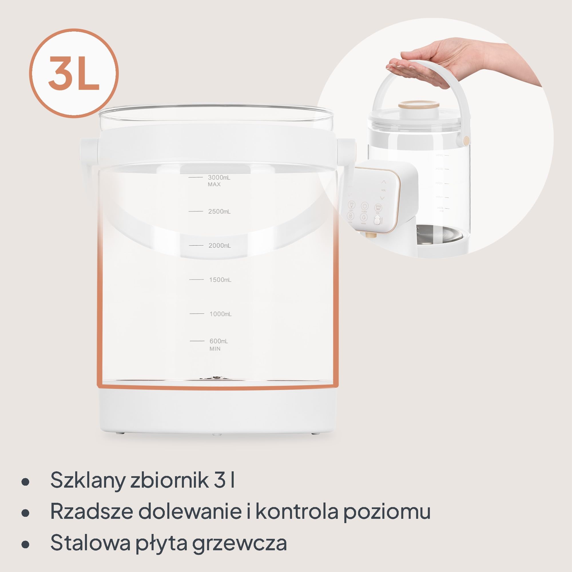 Lionelo Babypresto 2.0 urządzenie do przygotowywania butelek dla niemowląt i ogrzewacz do butelek dla niemowląt o temperaturze 40-100°C, higiena UV, dechlorowanie, dozowanie 30-300 ml, szklany