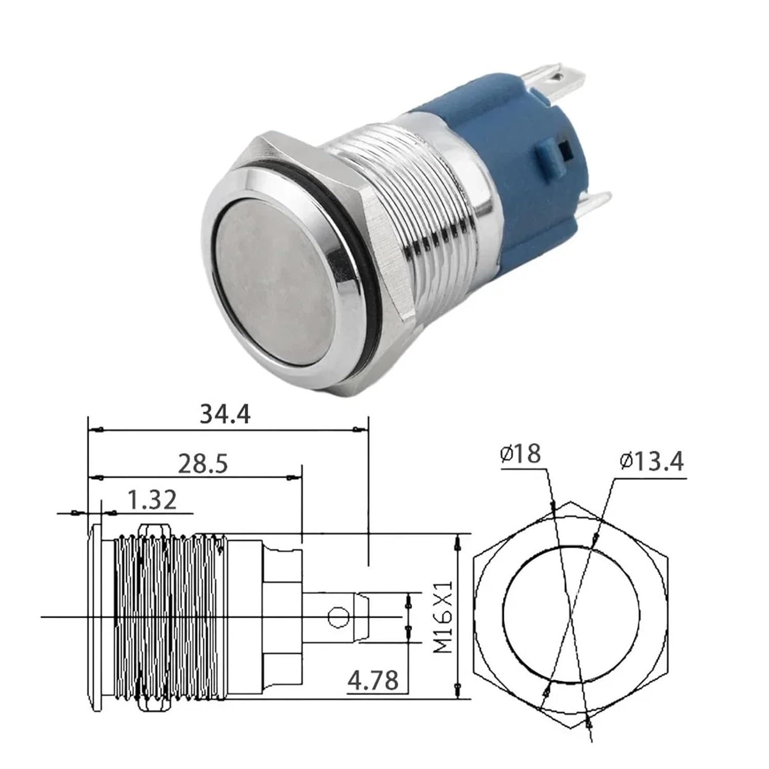 1pc 16mm 10A 250V Metal Anti-Vandal Panel Mount Self Reset Lock Push Button Switch Momentary Latching On Off Pushbutton(Flat Head,Momentary)