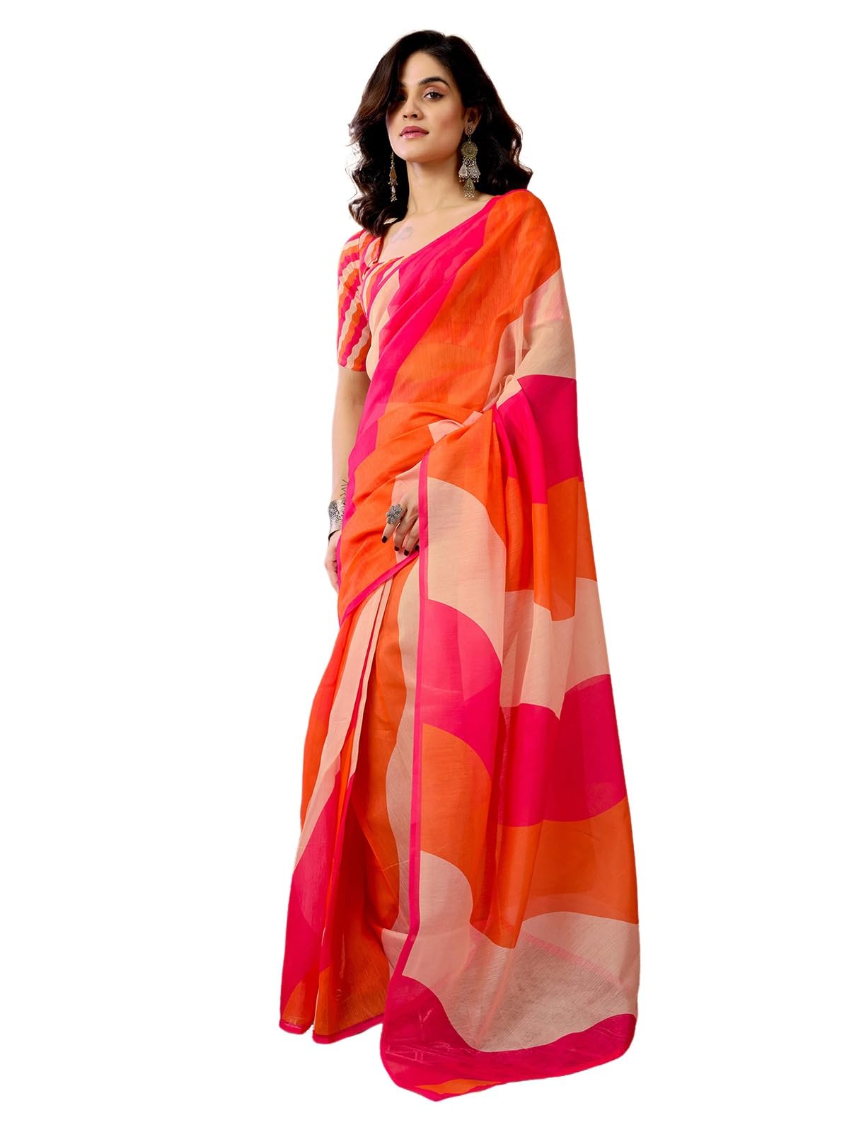 satrani Women's Chanderi Cotton Printed Ready To Wear One Minute Pre Stitched Saree with Unstitched Blouse Piece-picture-44