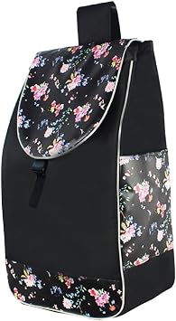 Portable Trolley Cart Spare Bag Only Compact Oxford Waterproof Storage for Groceries Folding Trolleys Folding Shopping Hand Cart Replacement Bag Only Trolley Spare, Black Flower, 30x19x55cm