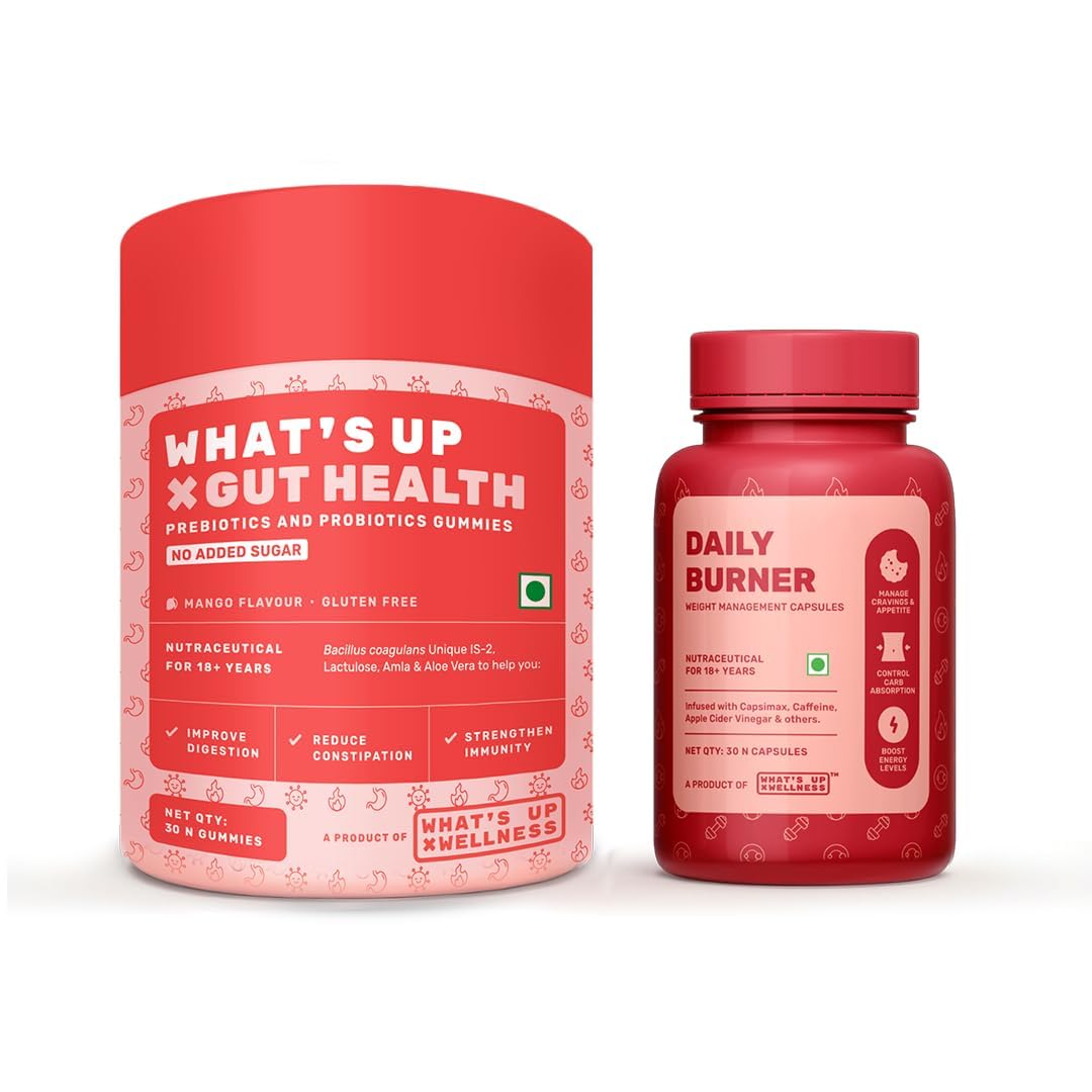 What's Up Wellness Daily Burner Capsules & Gut Health Gummies Combo | Weight Management & Prebiotics & Probiotics Supplement | Constipation, Bloating, Gas & Acidity Relief | Helps Manage Cravings, Cal-image-16