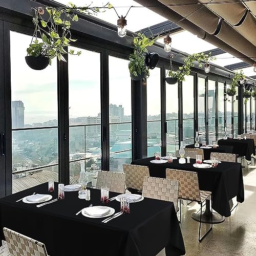 Image of sancua 6 Pack Black Tablecloth 60 x 84 Inch, Rectangle Table Cloth for 4ft Tables - Stain and Wrinkle Resistant Washable Polyester Table Cover for Dining Wedding Banquet Party Buffet Restaurant