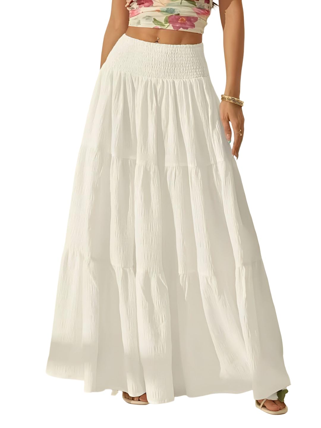 | Skirt for Women | Smocked Waist Flowy Maxi | Soft Rayon Comfort | Relaxed Everyday Movement